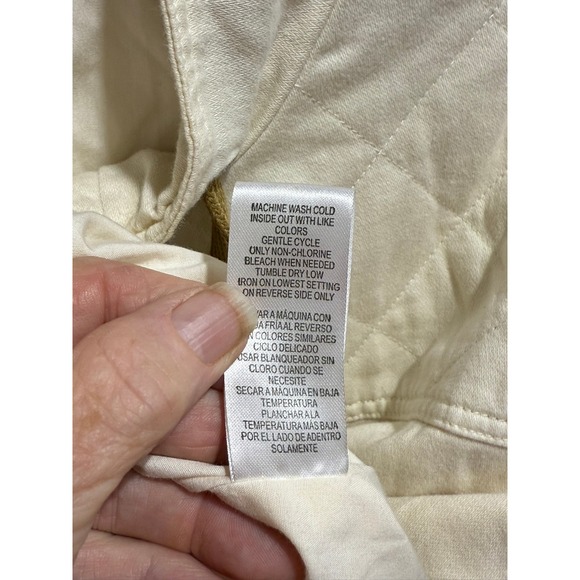 Democracy Quilted Cream Utility Jacket Size L Drawstring Collar Zip Front - Picture 5 of 7